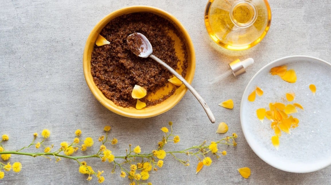 Natural body scrub and polishing ingredients prepared in a bowl Natural body scrub and polishing ingredients prepared in a bowl