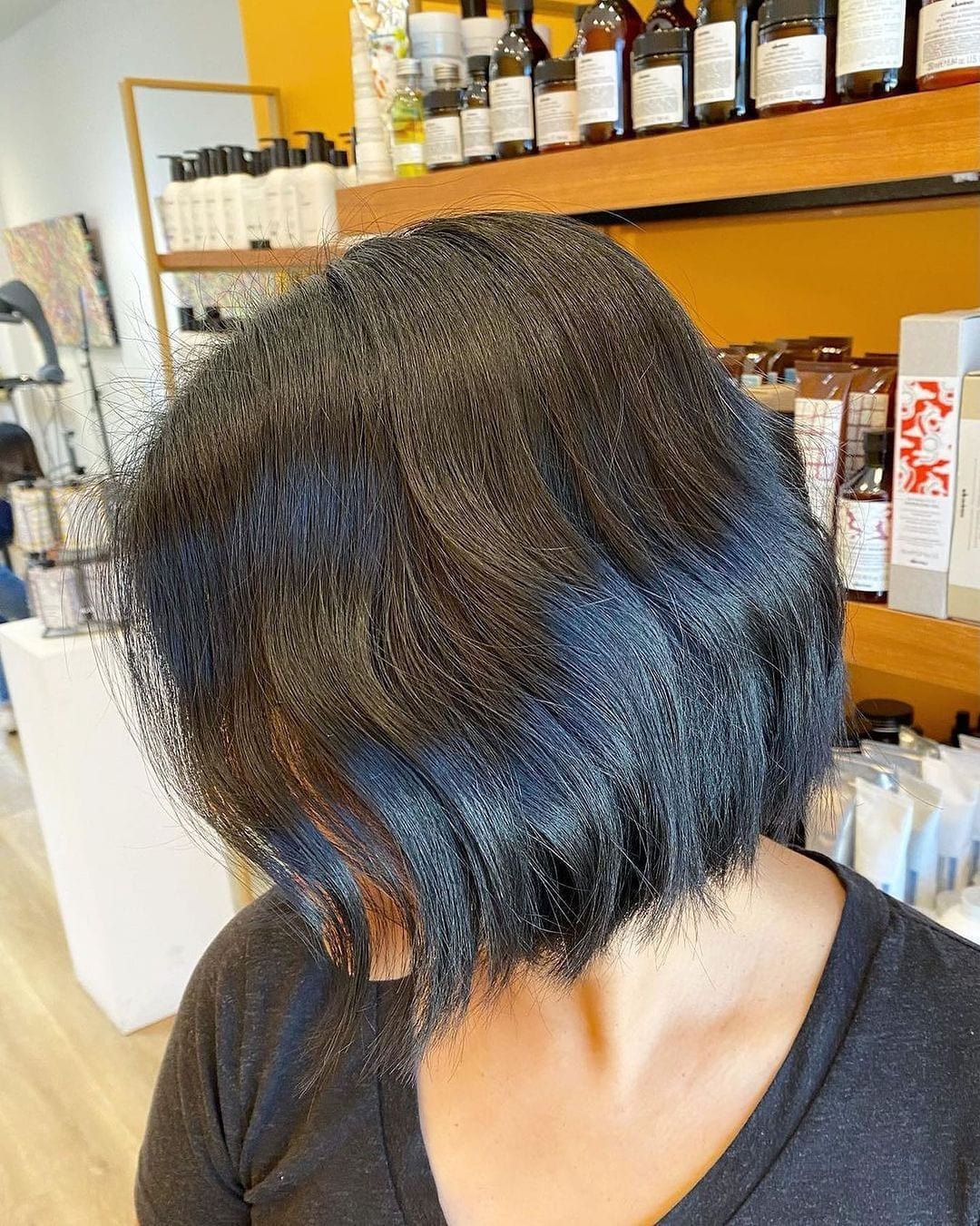 Freshly coloured hair after a salon root touch-up service